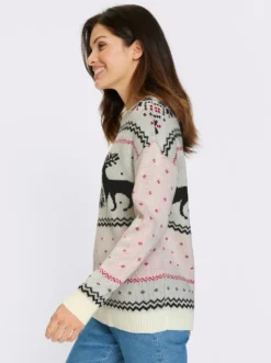 Langarm-Pullover mit Rentier-Motiv