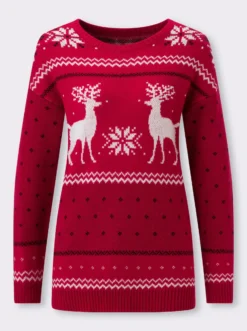 Langarm-Pullover mit Rentier-Motiv