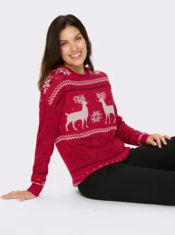 Langarm-Pullover mit Rentier-Motiv