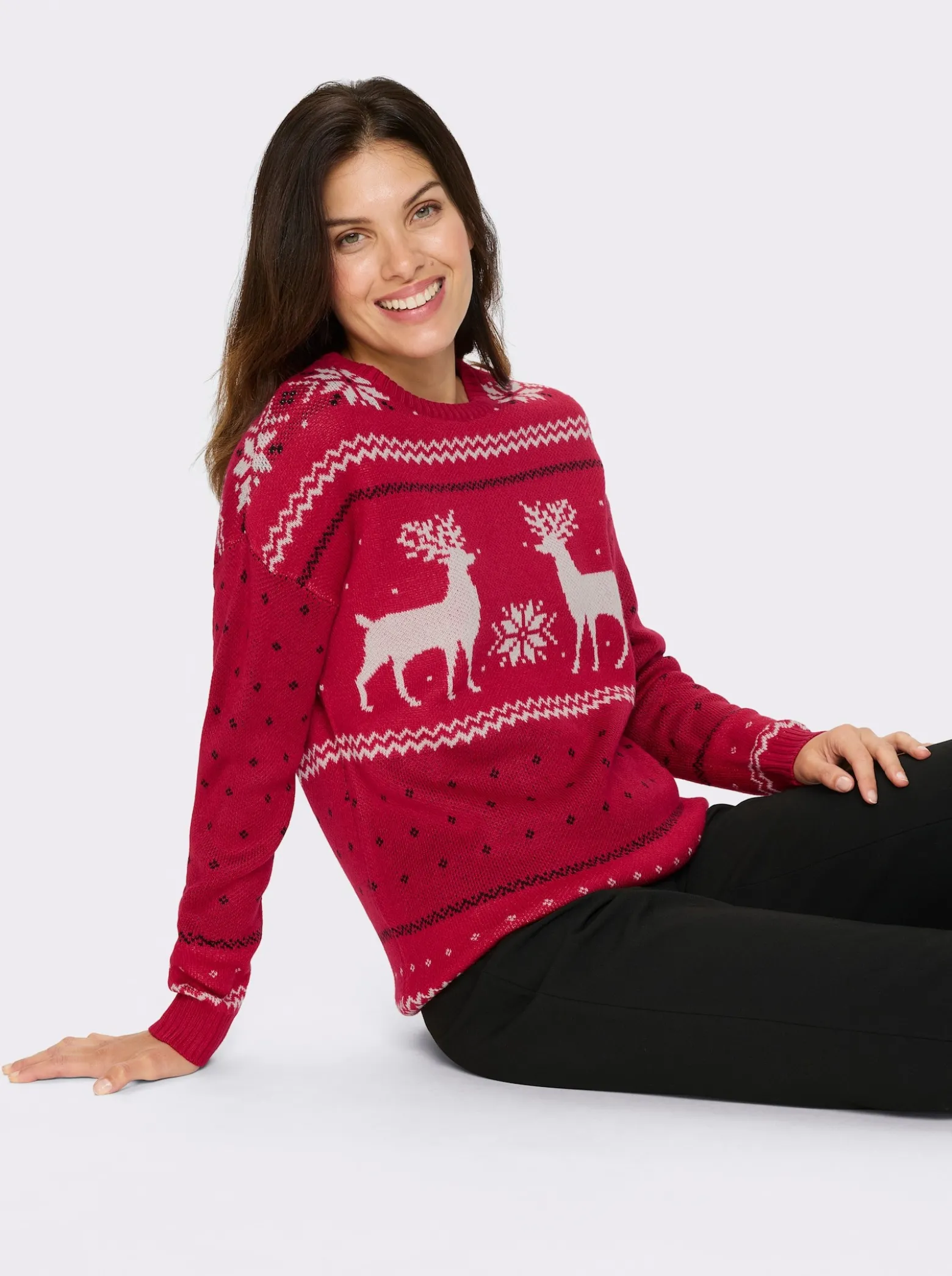 Langarm-Pullover mit Rentier-Motiv