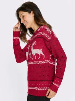Langarm-Pullover mit Rentier-Motiv
