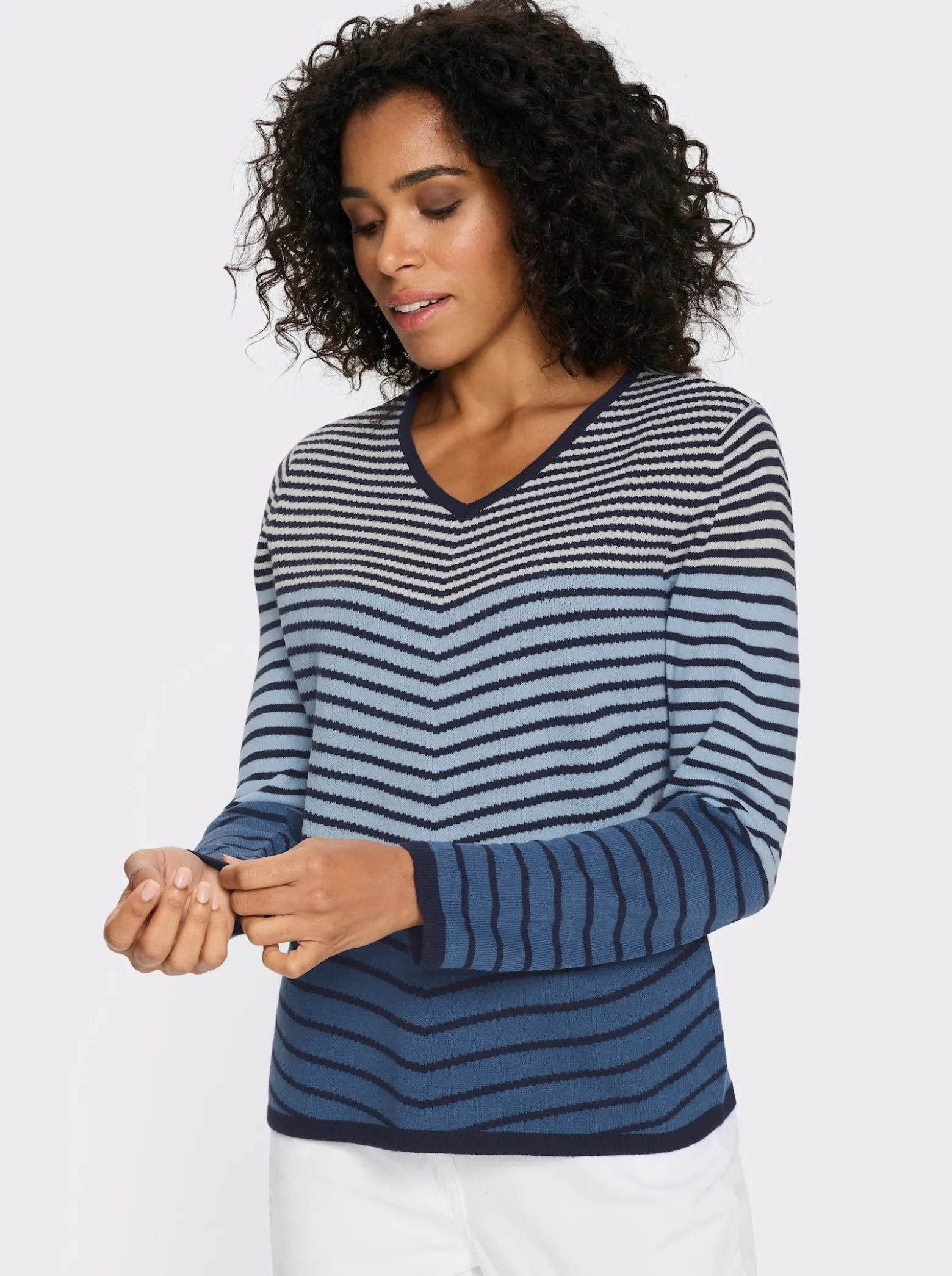Langarm-Pullover mit Ringel-Muster, Jacquard