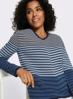 Langarm-Pullover mit Ringel-Muster, Jacquard