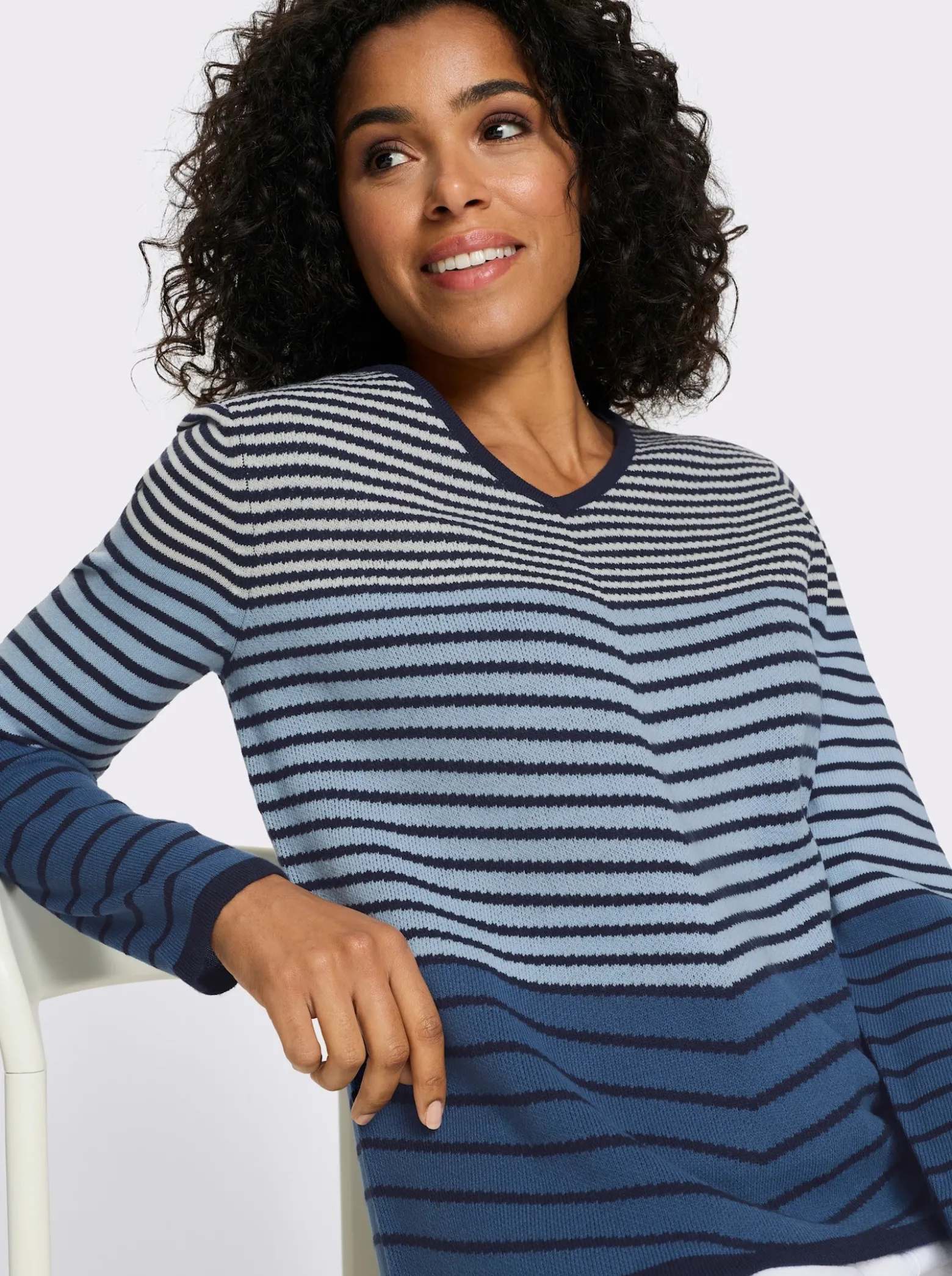 Langarm-Pullover mit Ringel-Muster, Jacquard