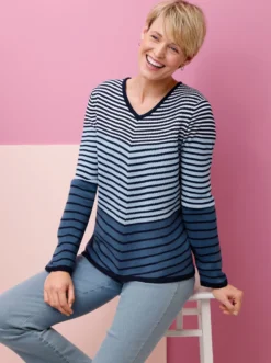 Langarm-Pullover mit Ringel-Muster, Jacquard