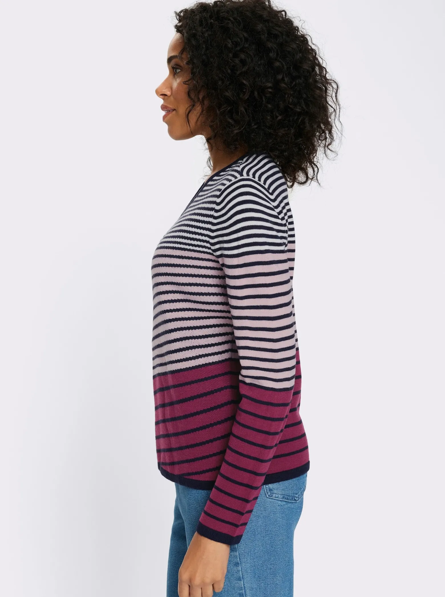 Langarm-Pullover mit Ringel-Muster, Jacquard