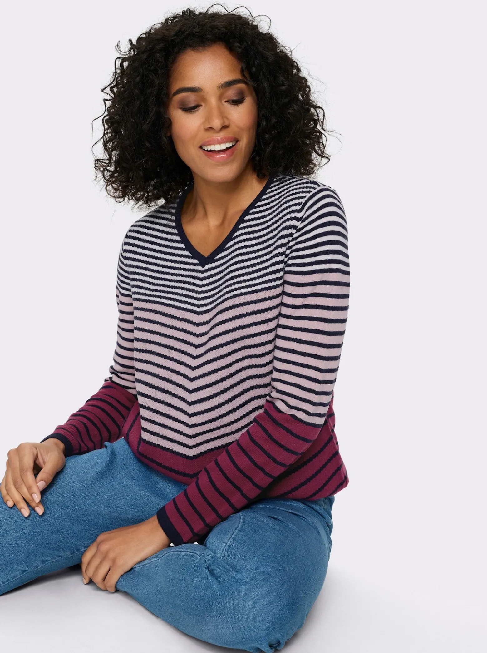 Langarm-Pullover mit Ringel-Muster, Jacquard