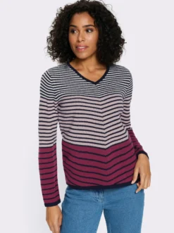 Langarm-Pullover mit Ringel-Muster, Jacquard