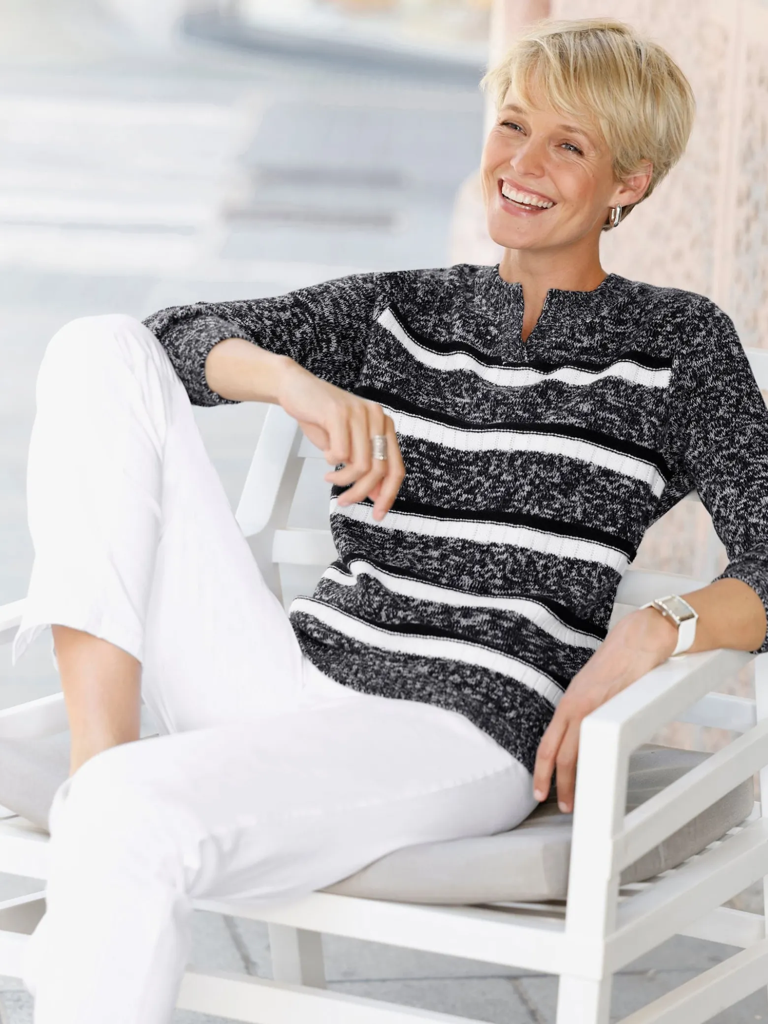 Langarm-Pullover mit Ringel-Muster
