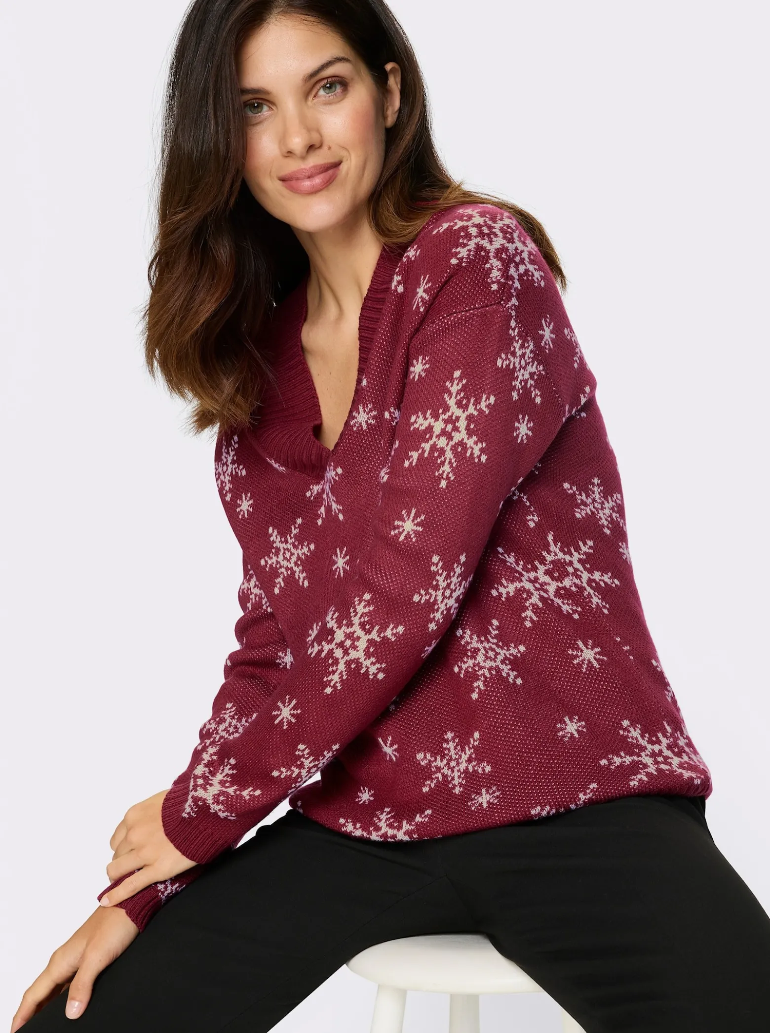 Langarm-Pullover mit Schneeflocken-Jacquardmuster