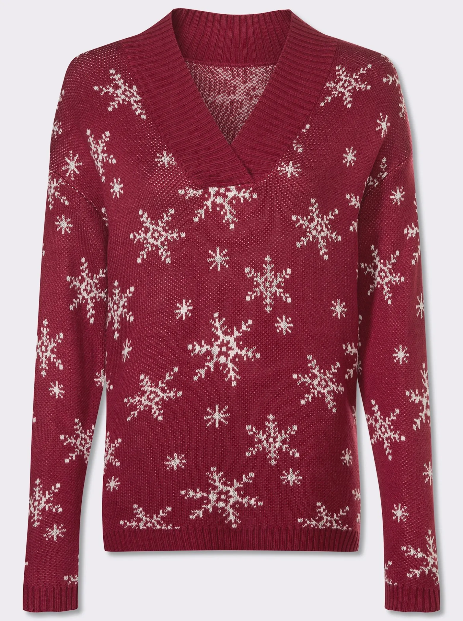 Langarm-Pullover mit Schneeflocken-Jacquardmuster