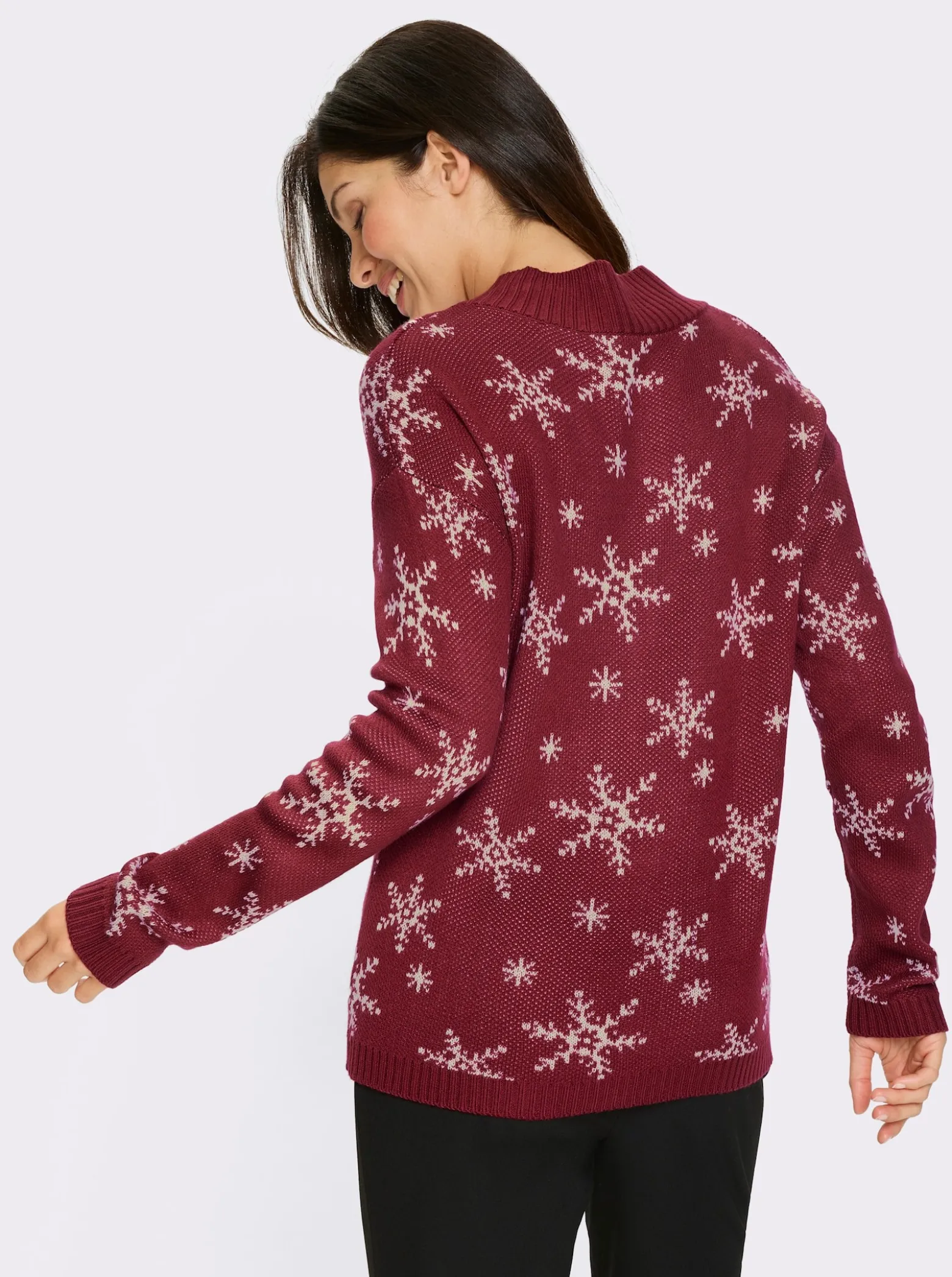 Langarm-Pullover mit Schneeflocken-Jacquardmuster