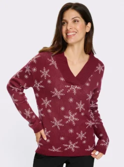 Langarm-Pullover mit Schneeflocken-Jacquardmuster