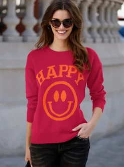 Langarm-Pullover mit Smiley-Print