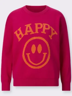 Langarm-Pullover mit Smiley-Print