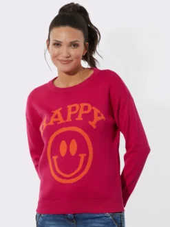 Langarm-Pullover mit Smiley-Print
