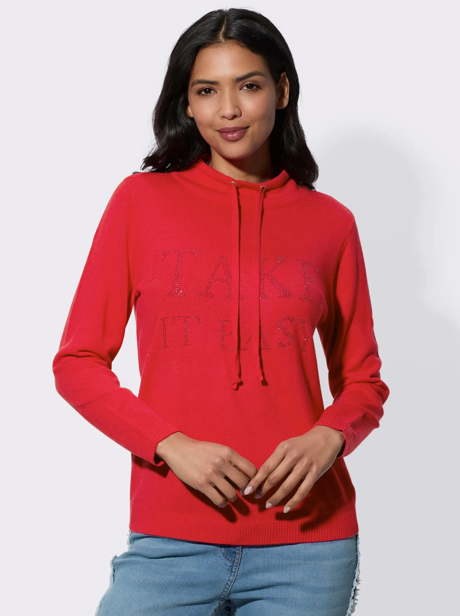 Langarm-Pullover mit Steinchen-Applikationen