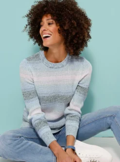 Langarm-Pullover mit Streifen-Muster