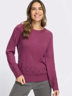 Langarm-Pullover mit Strickmuster im Vorderteil
