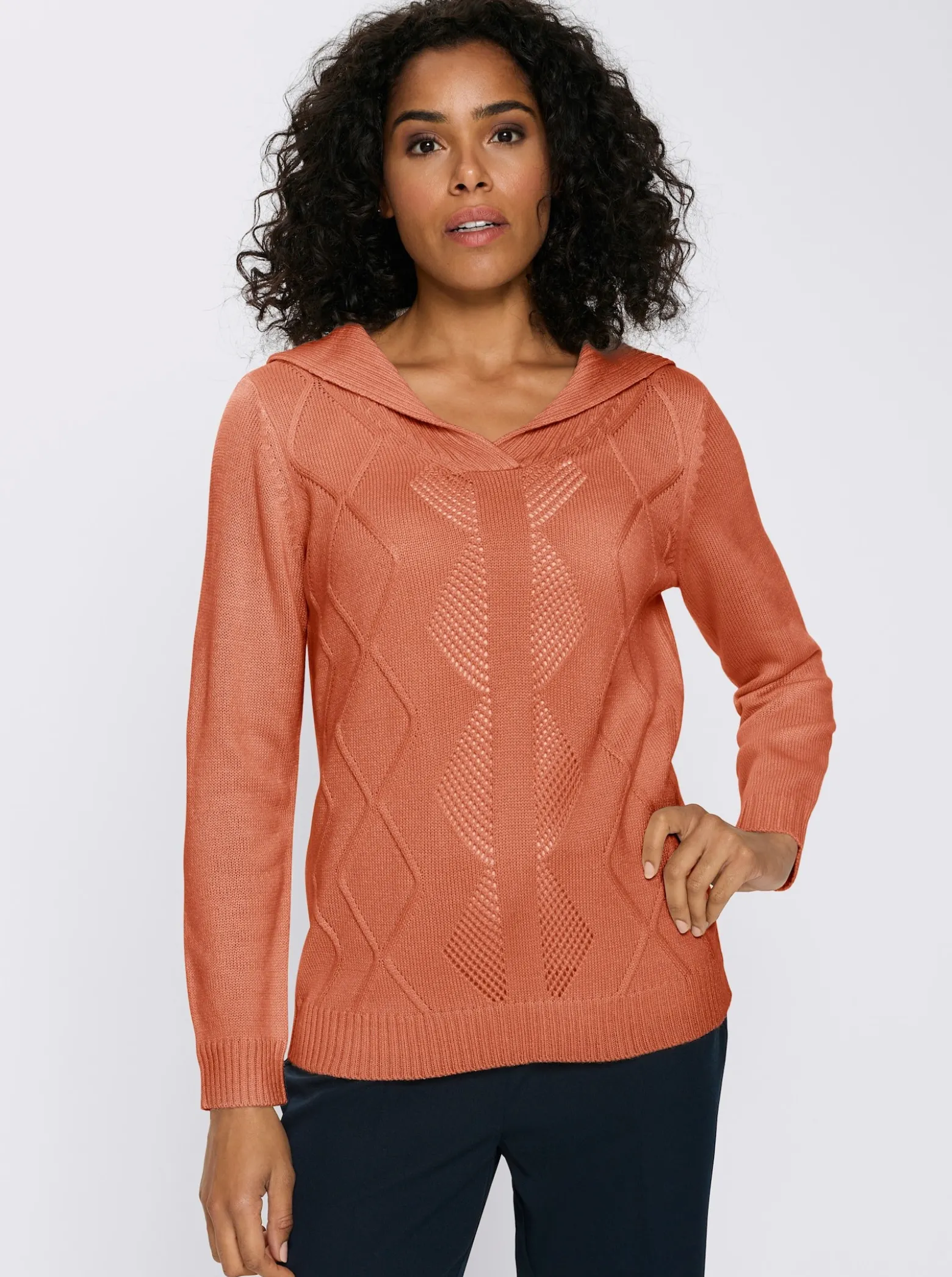 Langarm-Pullover mit Umlegekragen