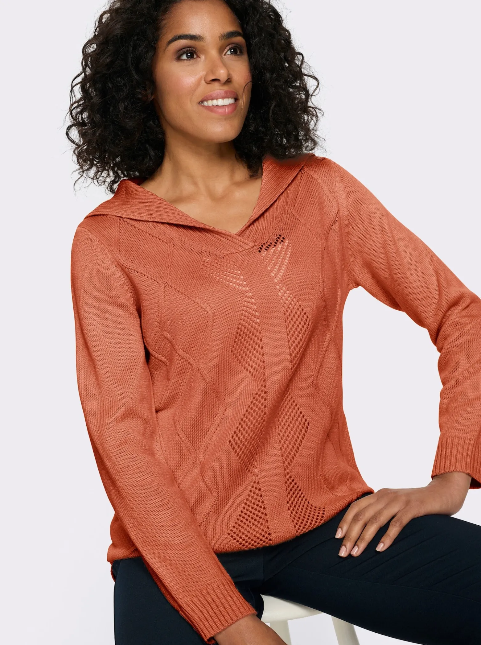 Langarm-Pullover mit Umlegekragen
