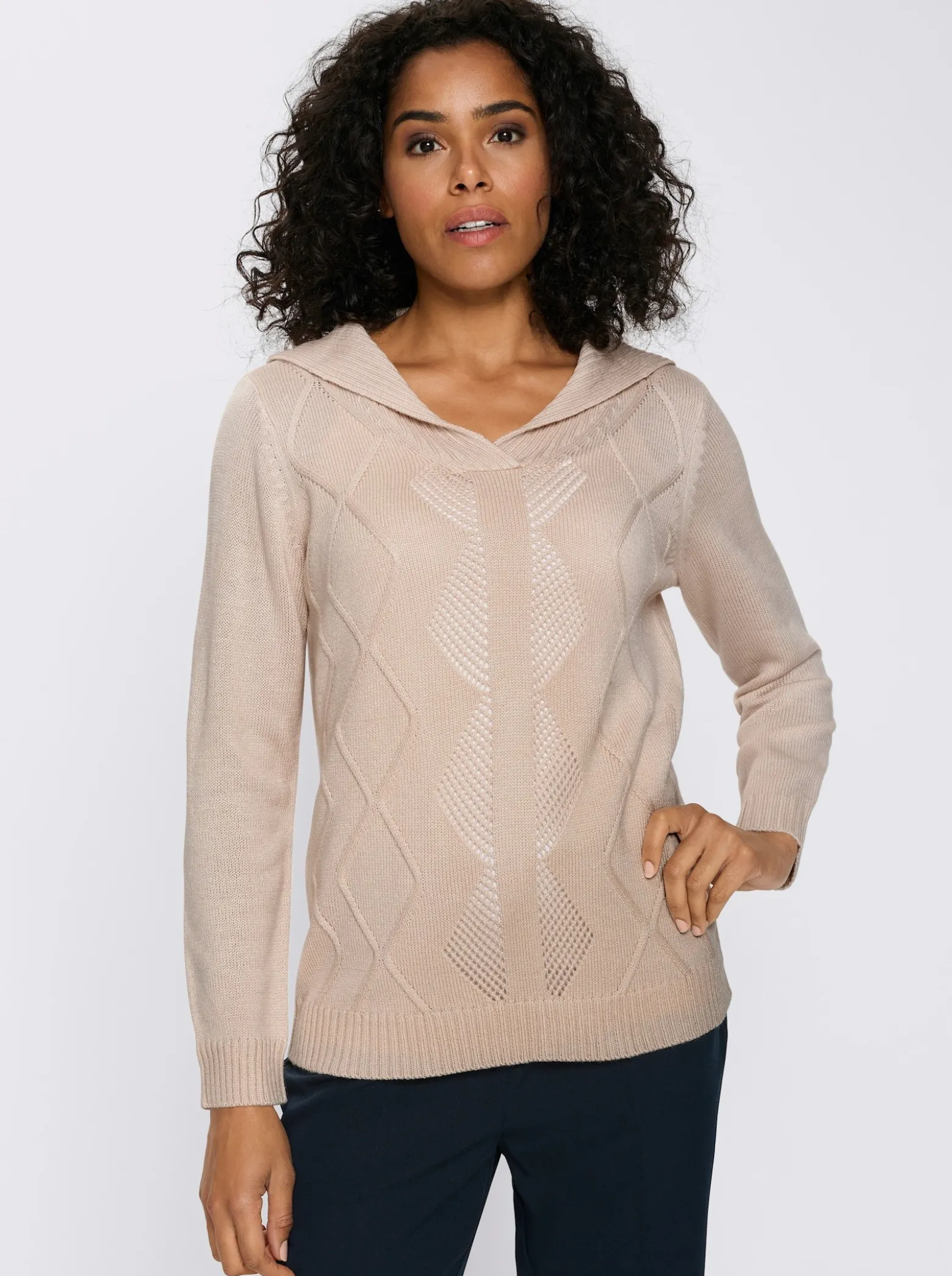 Langarm-Pullover mit Umlegekragen