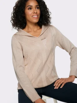 Langarm-Pullover mit Umlegekragen