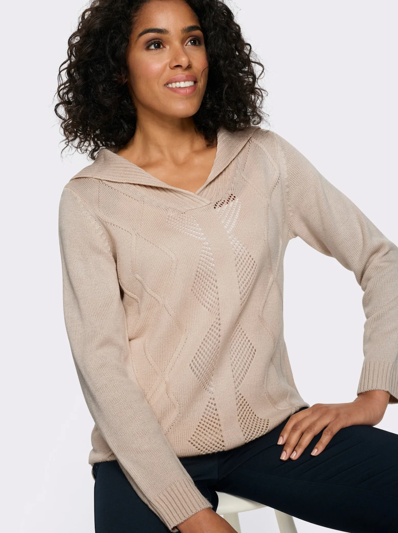 Langarm-Pullover mit Umlegekragen