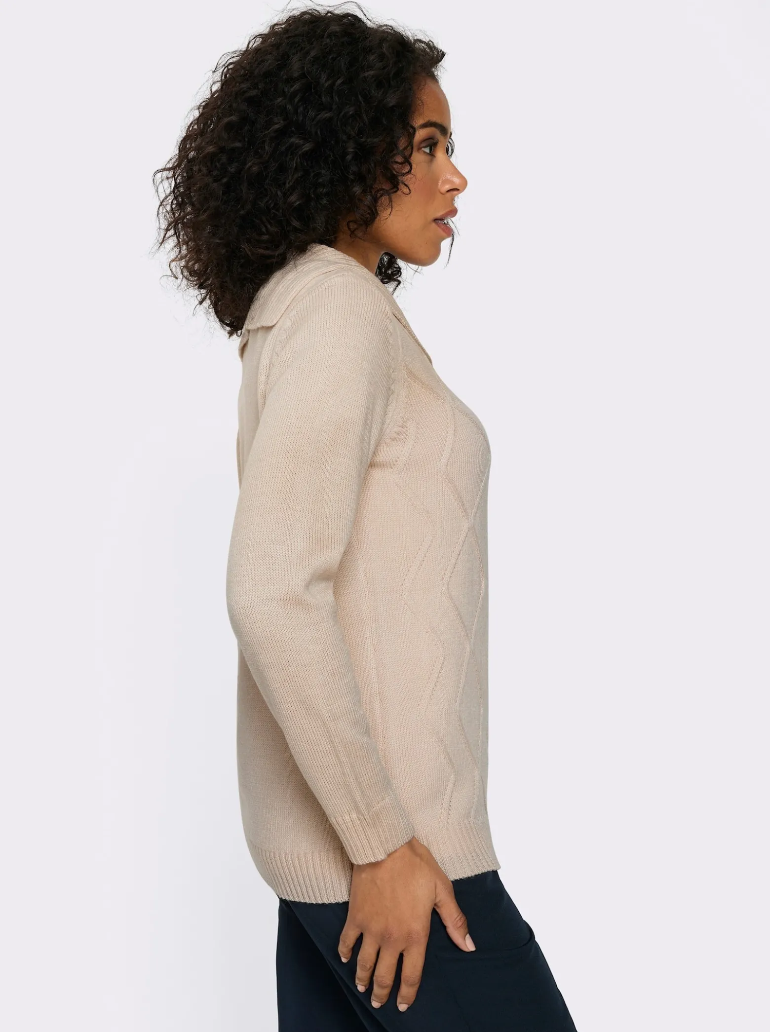 Langarm-Pullover mit Umlegekragen