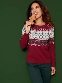 Langarm-Pullover mit weihnachtlichem Norwegermuster