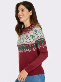 Langarm-Pullover mit weihnachtlichem Norwegermuster