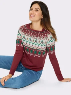 Langarm-Pullover mit weihnachtlichem Norwegermuster