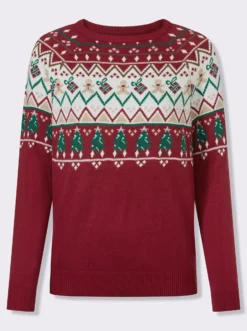 Langarm-Pullover mit weihnachtlichem Norwegermuster