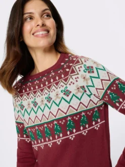 Langarm-Pullover mit weihnachtlichem Norwegermuster