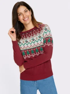 Langarm-Pullover mit weihnachtlichem Norwegermuster