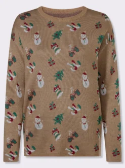 Langarm-Pullover mit weihnachtlichem Jacquardmuster