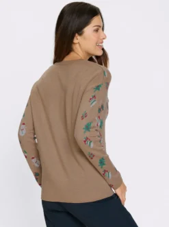 Langarm-Pullover mit weihnachtlichem Jacquardmuster