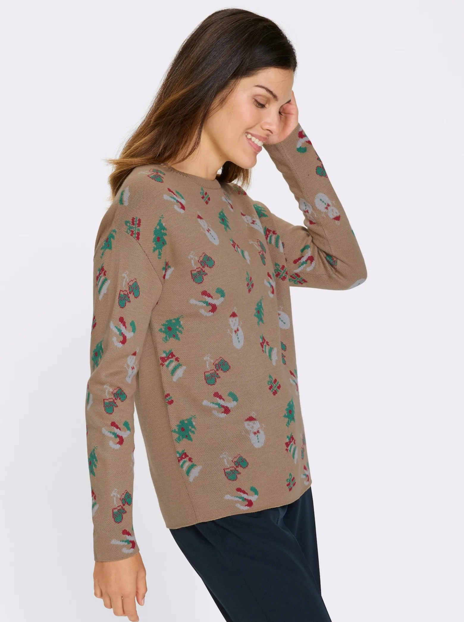 Langarm-Pullover mit weihnachtlichem Jacquardmuster