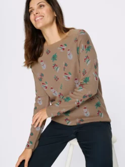 Langarm-Pullover mit weihnachtlichem Jacquardmuster