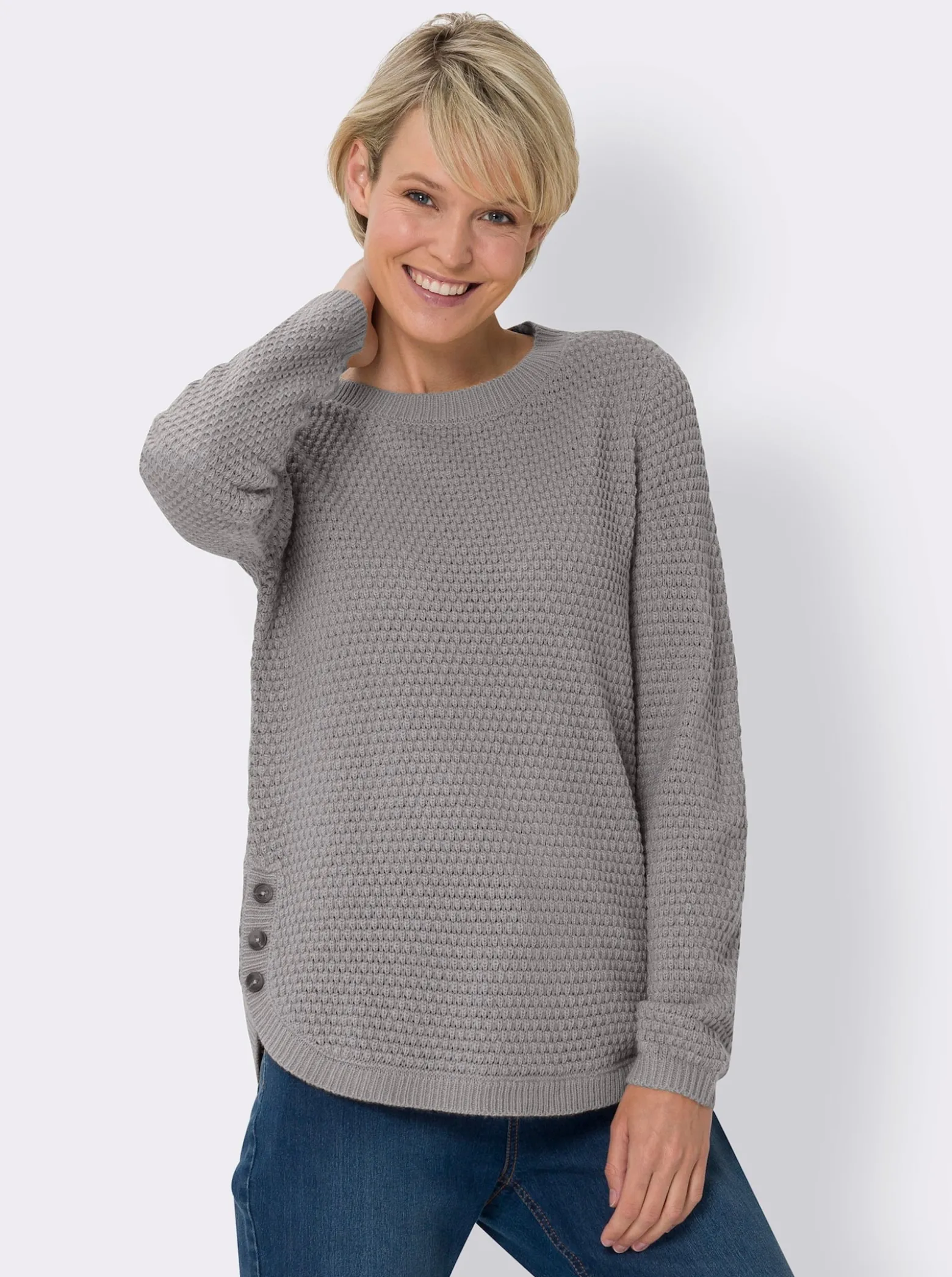 Langarm-Pullover mit Zierknöpfen am Saum