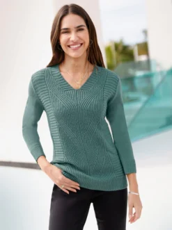 Langarm-Pullover mit Zopfmuster