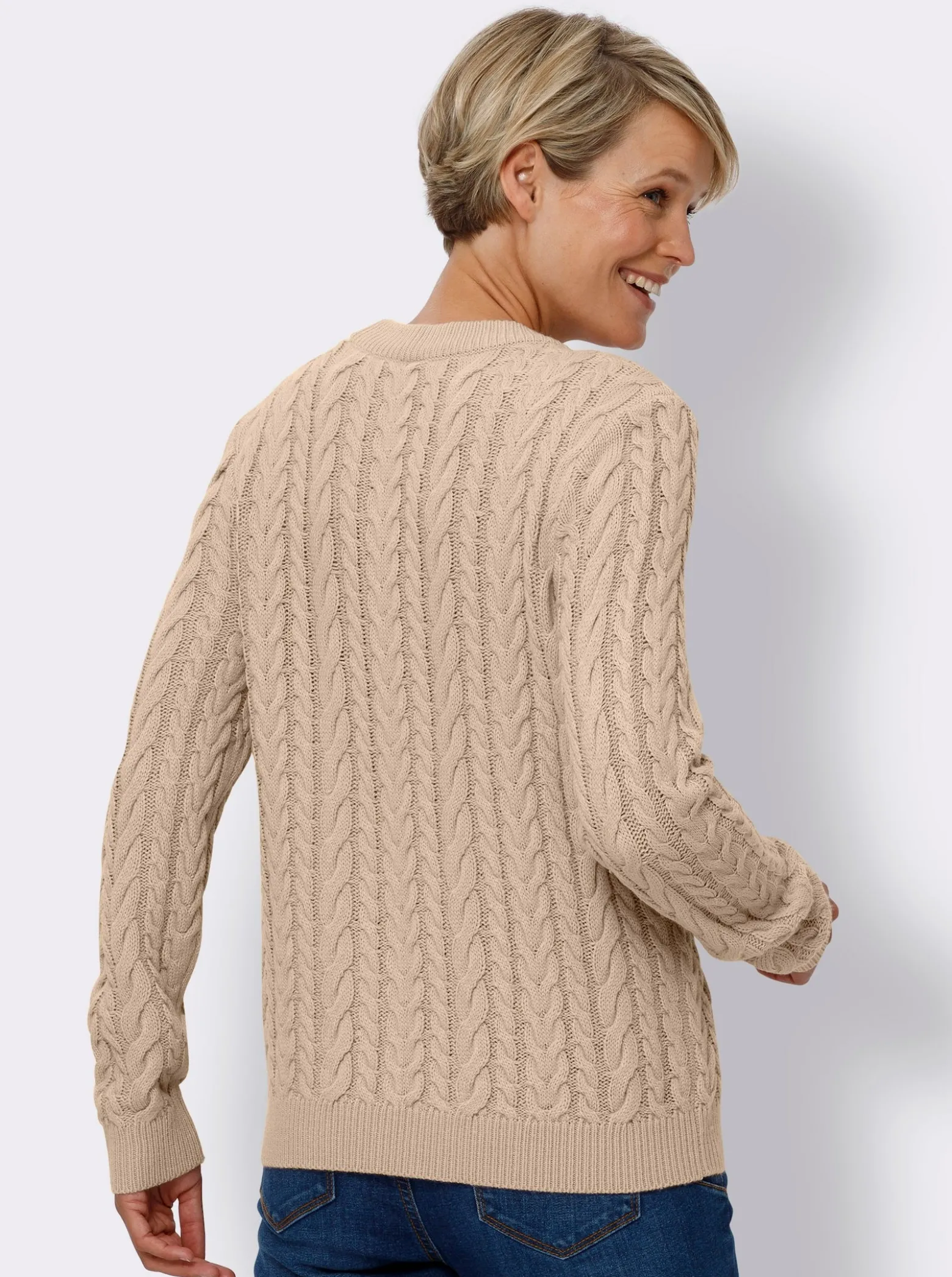 Langarm-Pullover mit Zopfmuster