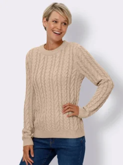 Langarm-Pullover mit Zopfmuster