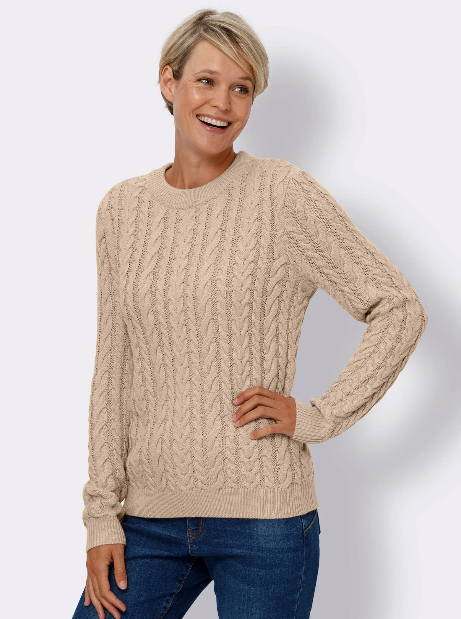 Langarm-Pullover mit Zopfmuster