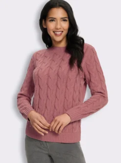 Langarm-Pullover mit Zopfmuster