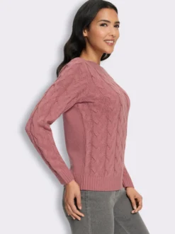Langarm-Pullover mit Zopfmuster