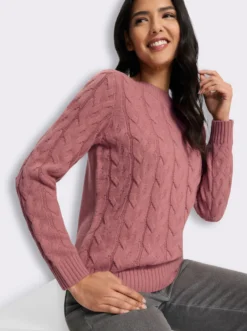 Langarm-Pullover mit Zopfmuster