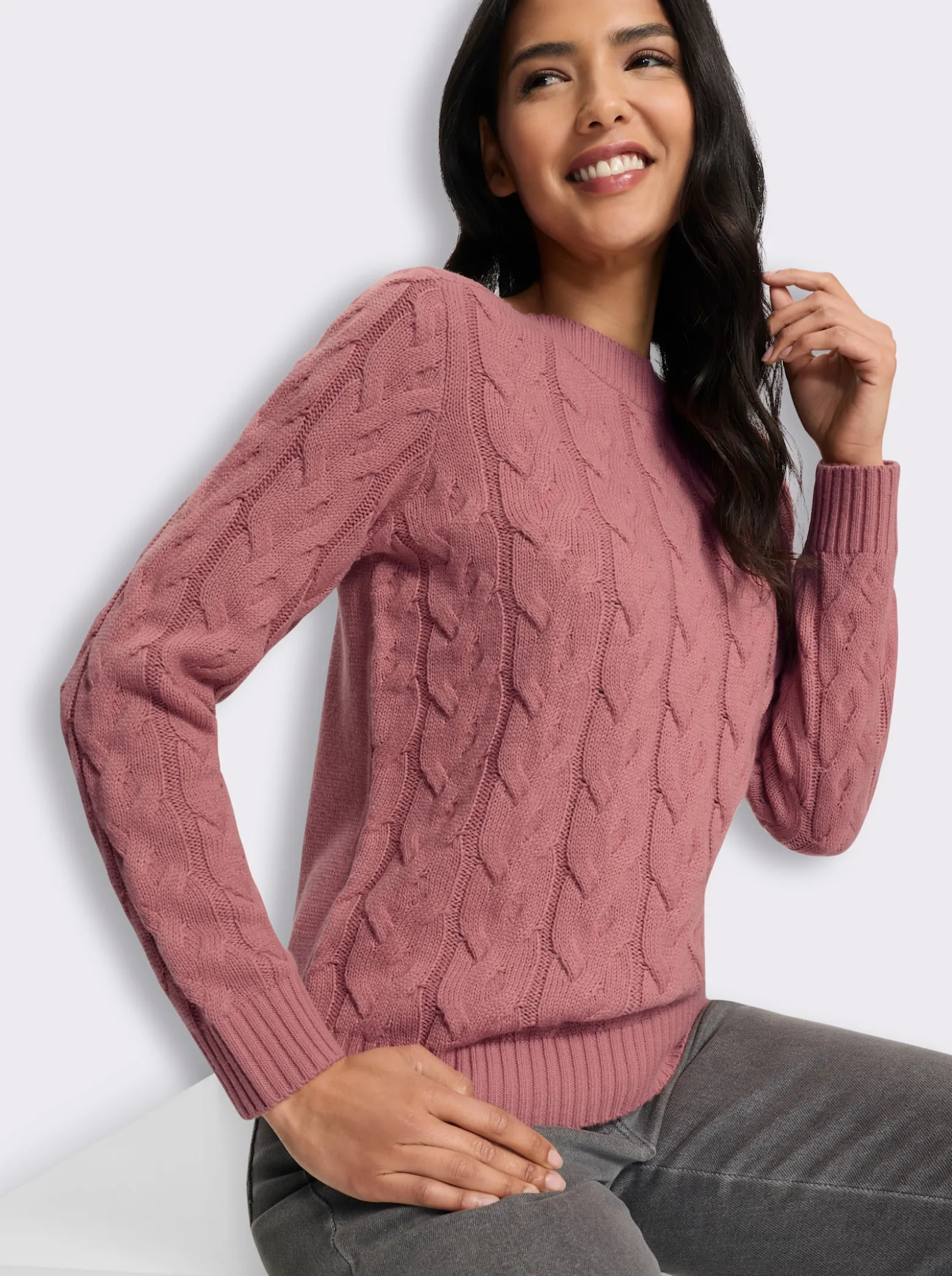 Langarm-Pullover mit Zopfmuster