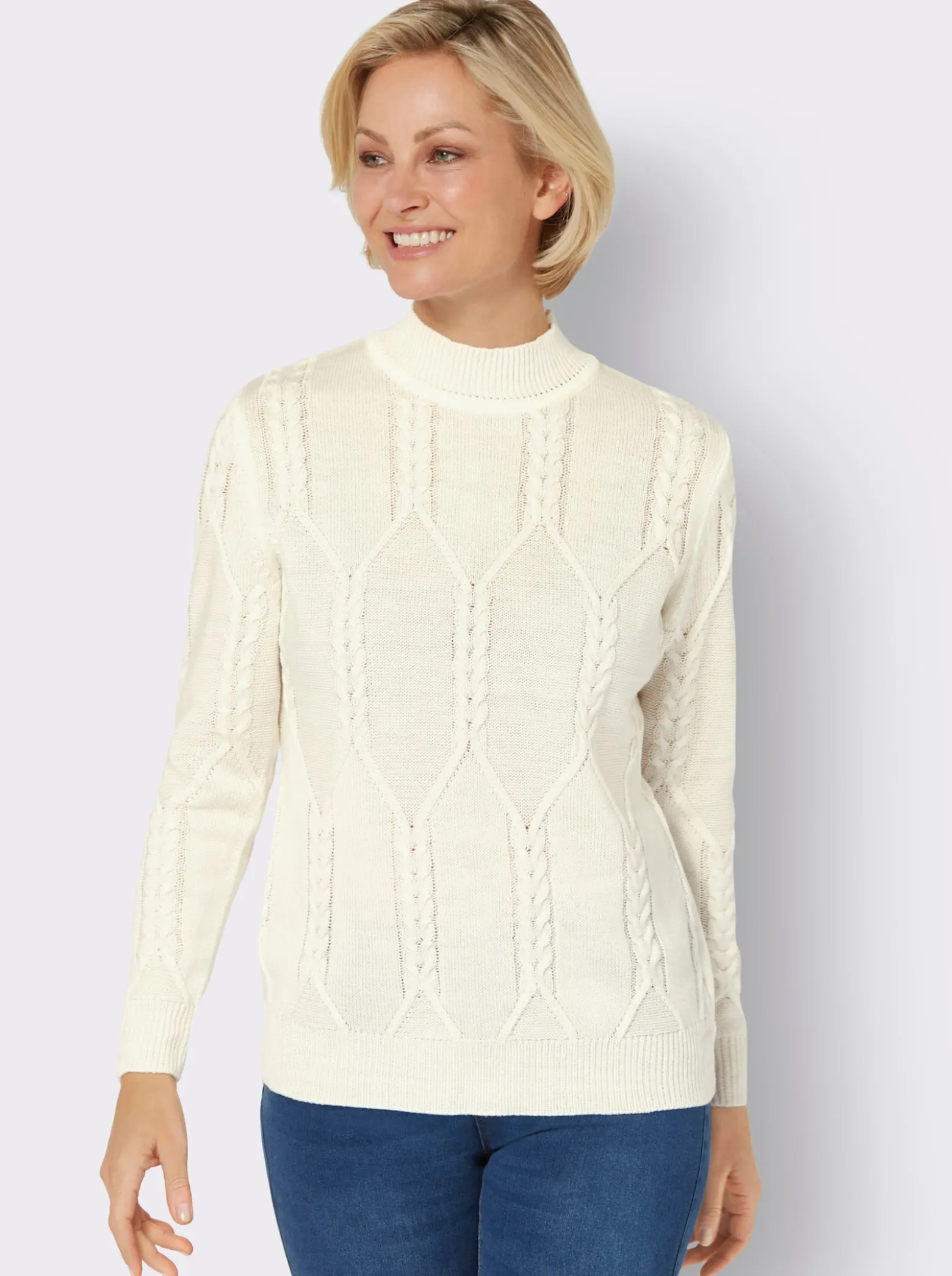 Langarm-Pullover mit Zopfmuster