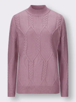 Langarm-Pullover mit Zopfmuster